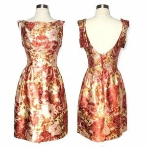 Vintage 50s  Party Dress Metallic Brocade Jacquard Mid Century